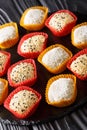 Daifukumochi, or Daifuku, is a Japanese confection consisting of a round mochi stuffed with sweet filling. Vertical Royalty Free Stock Photo