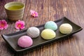 Daifukumochi, or Daifuku, is a Japanese confection consisting of a small round mochi stuffed with sweet filling, Japanese Royalty Free Stock Photo