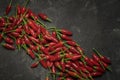Daigonal line of chilli peppers Royalty Free Stock Photo