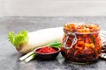 Daikon radish kimchi korean food on gray table Royalty Free Stock Photo