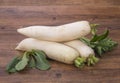 Daikon radish on the wood Royalty Free Stock Photo