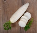 Daikon radish on the wood Royalty Free Stock Photo