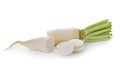 Daikon radishes on white background