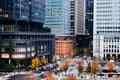 Daimyo - Koji Avenue Marunouchi District Tokyo downtown in Autumn with people at pedestrains crosswalk from high angle