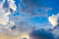 Dainty wispy pale salmon pink and golden yellow clouds at sunset and raining with cement floor