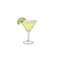 Daiquiri Cocktail Color Digital drawing vector illustration. Glass on white isolated background Royalty Free Stock Photo