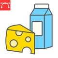 Dairy color line icon, milk and cheese, dairy sign vector graphics, editable stroke filled outline icon, eps 10.