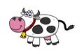 Dairy cow with blue eyes wearing a bell on a white background - vector Royalty Free Stock Photo