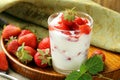 Dairy dessert - yogurt with fresh strawberries