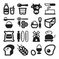 Dairy Egg Bread Sugar flat icons. Black Royalty Free Stock Photo