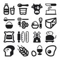 Dairy Egg Bread Sugar flat icons. Black