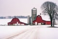 Dairy Farm in Winter Snow Wisconsin. Royalty Free Stock Photo