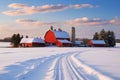 Dairy Farm in Winter Snow Wisconsin. Royalty Free Stock Photo