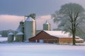 Dairy Farm in Winter Snow Wisconsin. Royalty Free Stock Photo