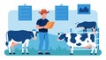 A dairy farmer inspects the data collected by the automated tracking tags on his cows helping him optimize their feeding Royalty Free Stock Photo