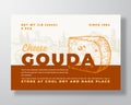 Dairy Food Label Template. Abstract Vector Packaging Design Layout. Modern Typography Banner with Hand Drawn Gouda