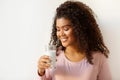 Dairy Foods In Pregnancy. Portrait Of Pregnant Black Woman Holding Glass Of Milk Royalty Free Stock Photo