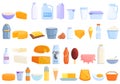 Dairy icons set, cartoon style