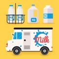 Dairy milk delivery service and milk bottles, packing. Local del