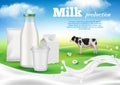 Dairy poster. Milk products ads placard decent vector template