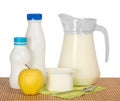 Dairy products, apple and napkin Royalty Free Stock Photo