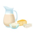 Dairy Products with Cheese and Milk Isolated on White Background Vector Composition Royalty Free Stock Photo