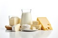 dairy products and cheeses isolated on a clean white background, highlighting their freshness Royalty Free Stock Photo