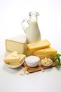 dairy products and cheeses isolated on a clean white background, highlighting their freshness Royalty Free Stock Photo