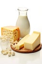 dairy products and cheeses isolated on a clean white background, highlighting their freshness