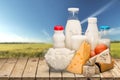 Dairy products collection on green light Royalty Free Stock Photo