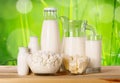 Dairy products collection on wooden table Royalty Free Stock Photo