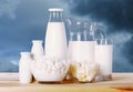 Dairy products collection on wooden table Royalty Free Stock Photo