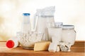 Dairy products collection on wooden table Royalty Free Stock Photo