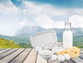 Dairy products collection on wooden table Royalty Free Stock Photo