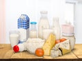 Dairy products collection on wooden table Royalty Free Stock Photo