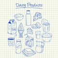 Dairy products doodles - squared paper