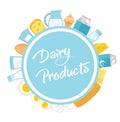 Dairy products frame. Flat style. Milk frames for text isolated on white background. Farm . Vector illustration Royalty Free Stock Photo