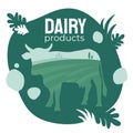 Dairy products illustration with cow silhouette