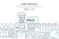 Dairy products - line design style web banner