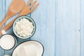 Dairy products. Milk, cheese, curd cheese and butter Royalty Free Stock Photo