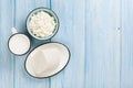 Dairy products. Milk, cheese and curd cheese Royalty Free Stock Photo