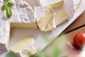 Dairy products in rustic wooden table close up