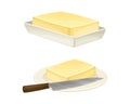Dairy products set. Butter on plates with knife vector illustration