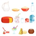 Dairy products set, milk, butter, cheese, yogurt, sour cream, ice cream vector Illustrations