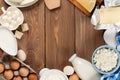 Dairy products. Sour cream, milk, cheese, egg, yogurt and butter Royalty Free Stock Photo