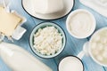 Dairy products. Sour cream, milk, cheese, egg, yogurt and butter Royalty Free Stock Photo