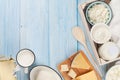 Dairy products. Sour cream, milk, cheese, egg, yogurt and butter Royalty Free Stock Photo