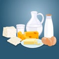 Dairy products vector flat cartoon illustration Royalty Free Stock Photo