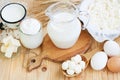 Dairy products on wooden table Royalty Free Stock Photo