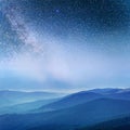 Dairy Star Trek in the woods. Dramatic and picturesque scene. Fantastic starry sky and the milky way Royalty Free Stock Photo